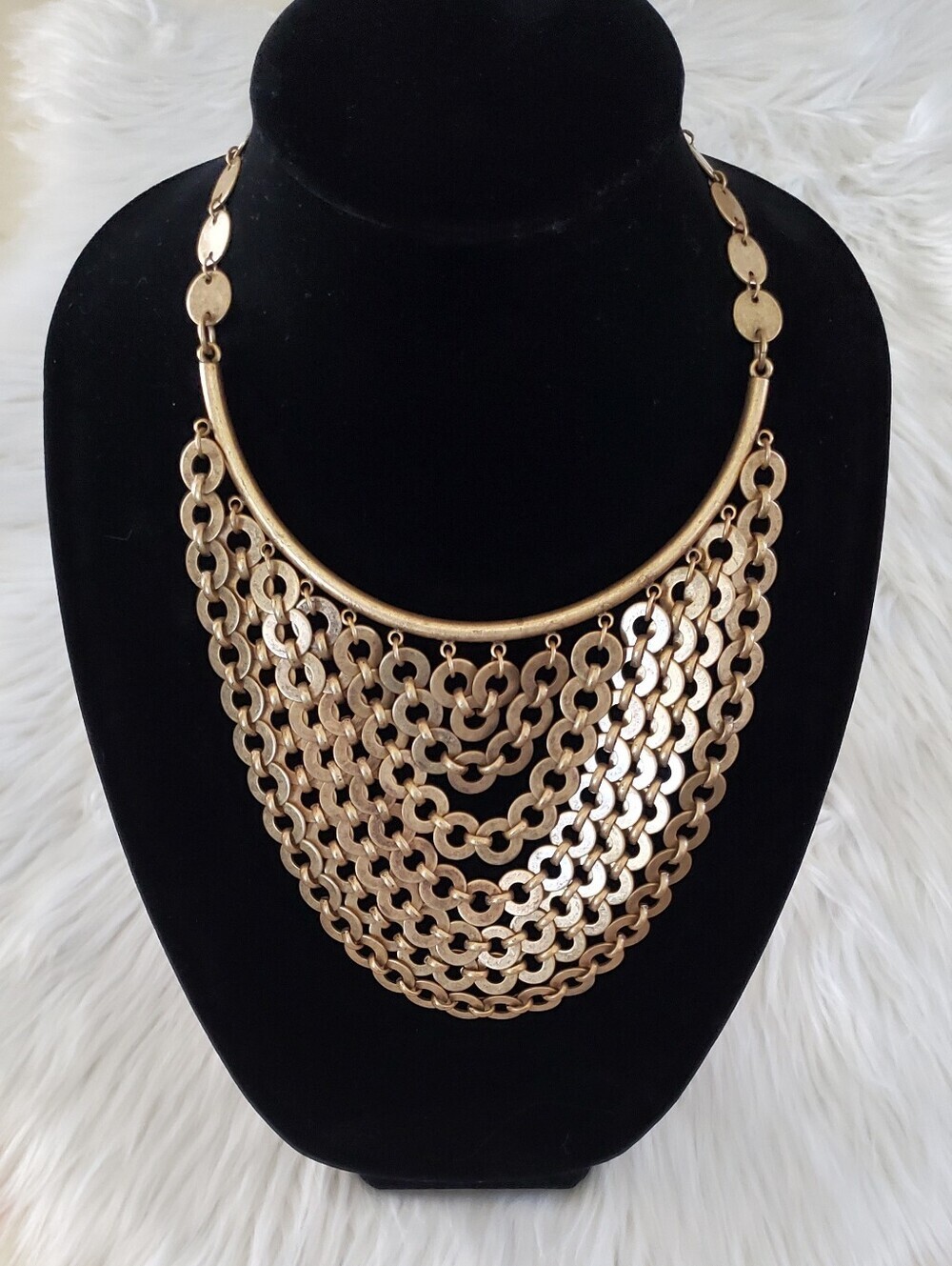 Stella & Dot Sierra Bib Gold Tone Layered Chain Statement Necklace Boho Chic